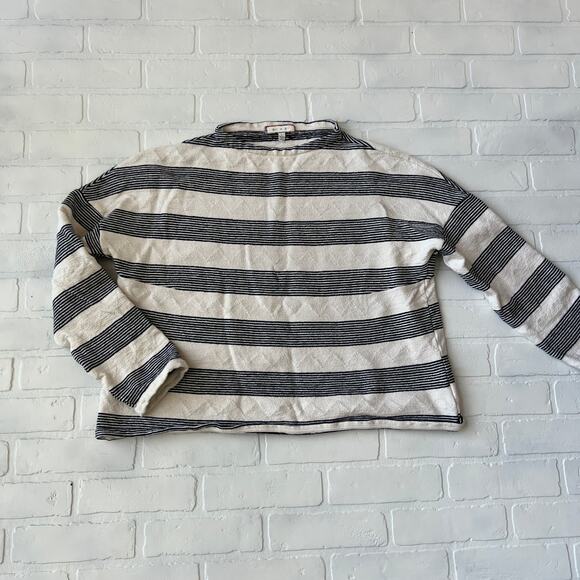 Anthropologie Eri + Ali Crop Stripe Cotton/Spandex Knit Long Sleeve Top-sz L - Picture 2 of 6